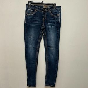 Apollo Jeans Size 5/6 Med Wash Womens Embroidered Blue Cotton Blend